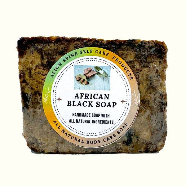 Handmade African black soap bar from Nigeria, made with shea butter, honey, aloe vera and cocoa pod ash