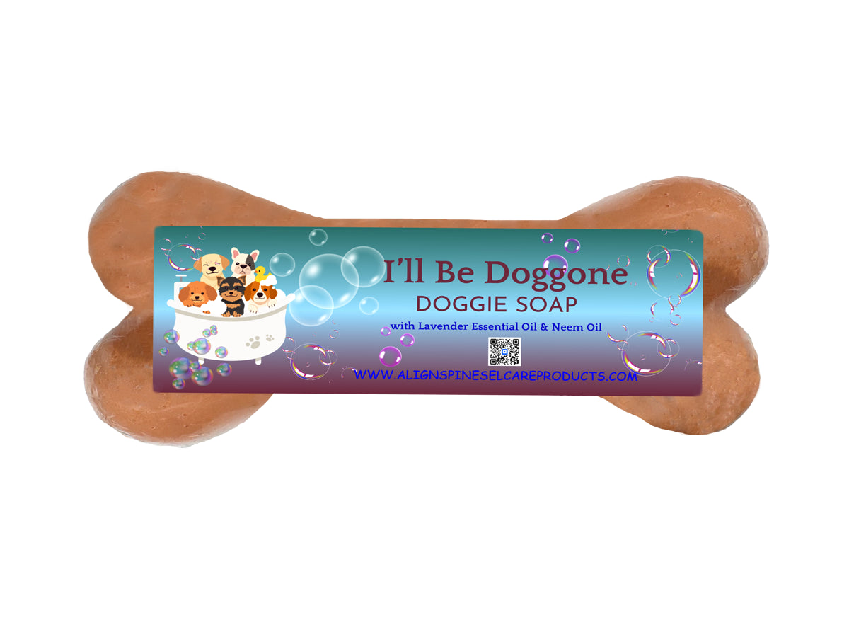 I'll Be Doggone doggie bone soap, a handmade dog soap bone made with neem oil and scented with lavender and lemongrass