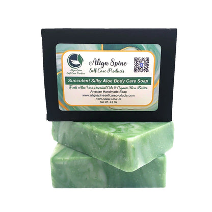 Aloe vera body care soap with fresh aloe fragrance and organic shea butter in a handcrafted 4.8 oz bar