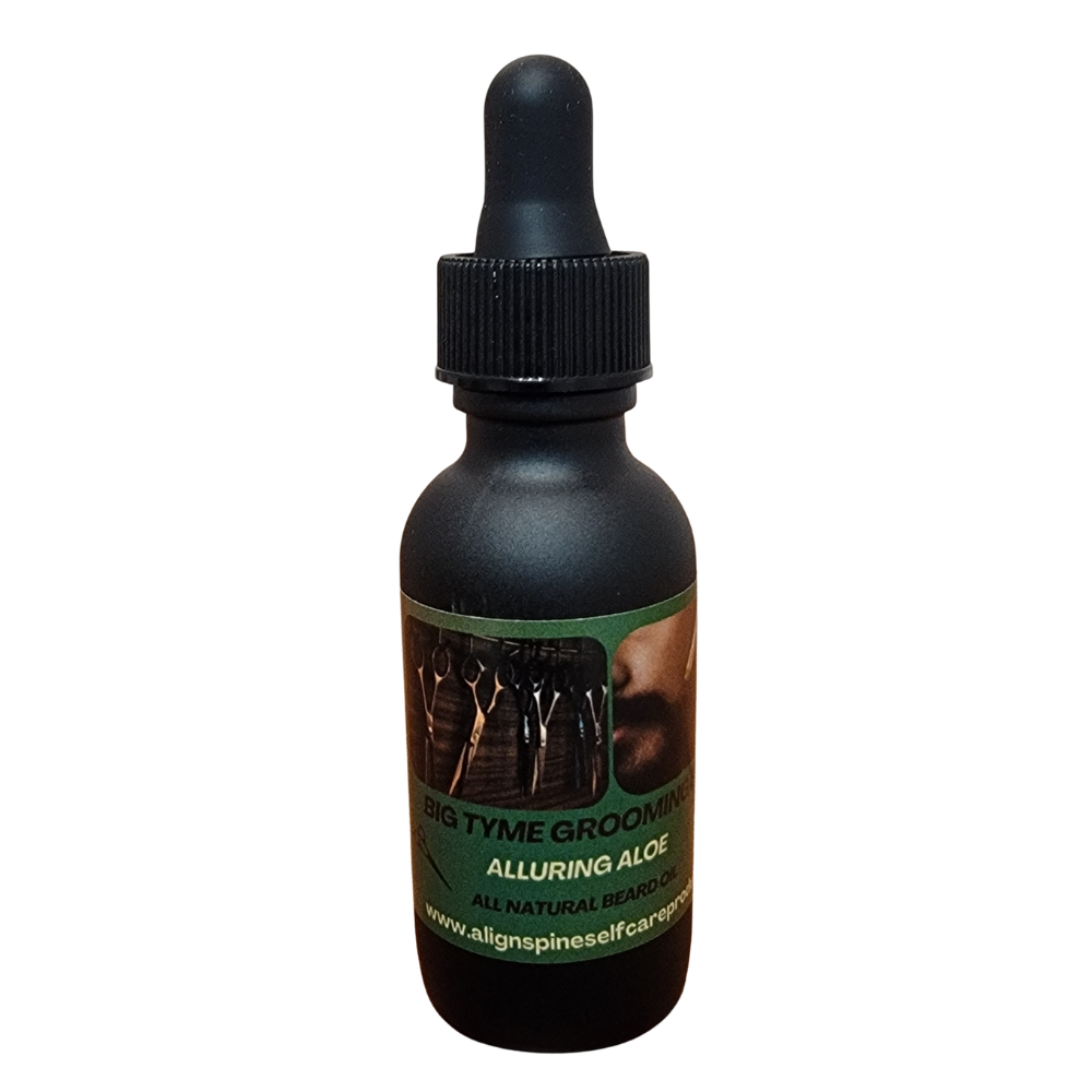 Big-Tyme Alluring Aloe beard oil, a 1 oz non-greasy grooming elixir with sweet almond, jojoba and grapeseed oils