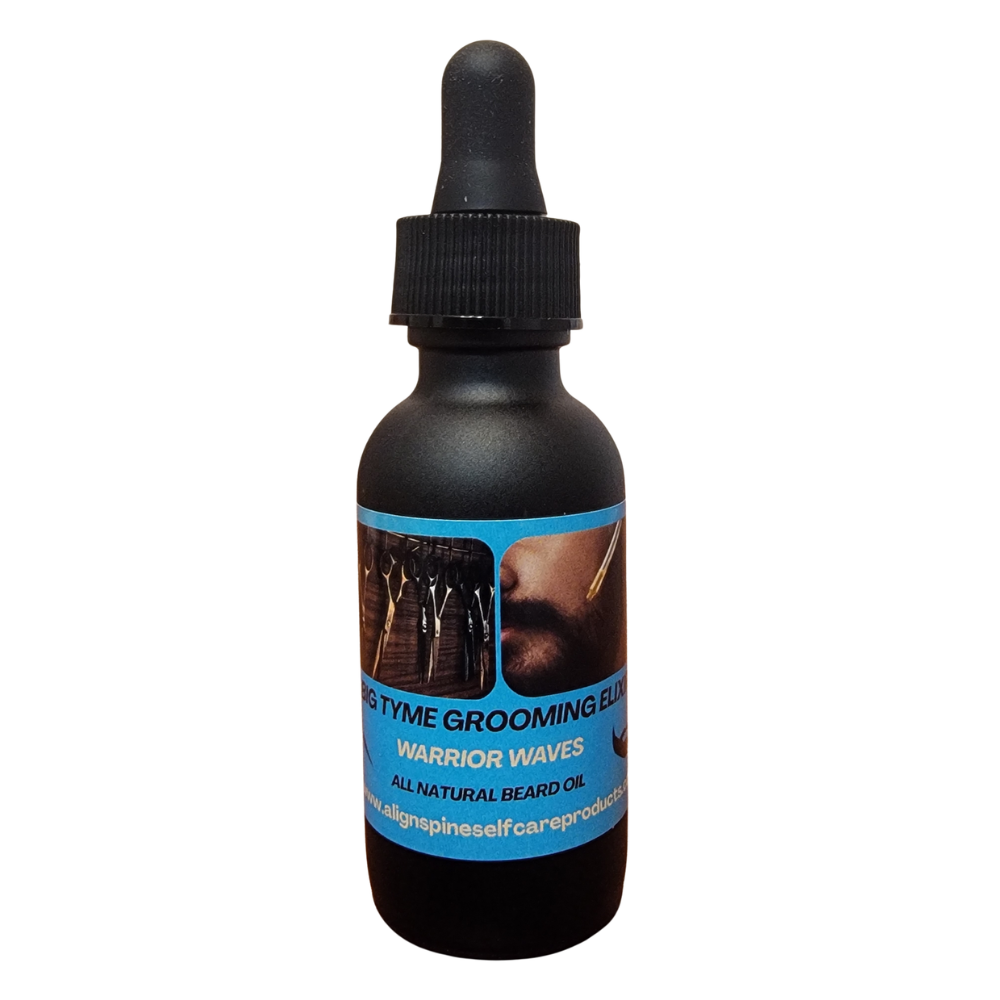 Big-Tyme Warrior Waves aquatic beard oil, a non-greasy grooming elixir with sweet almond, jojoba and grapeseed oils
