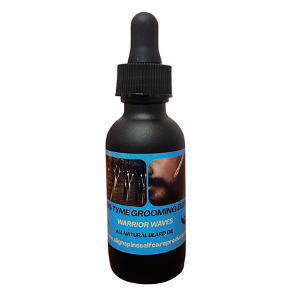 Big-Tyme Warrior Waves aquatic beard oil, a non-greasy grooming elixir with sweet almond, jojoba and grapeseed oils