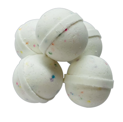 Birthday Remix birthday cake bath bomb, a vanilla cake scented bath bomb made with Epsom salt and coconut oil