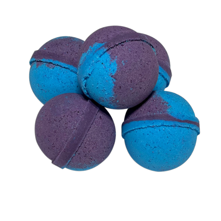 Blackberry Bliss blackberry bath bomb, a 5 oz fruity bath bomb made with Epsom salt and coconut oil