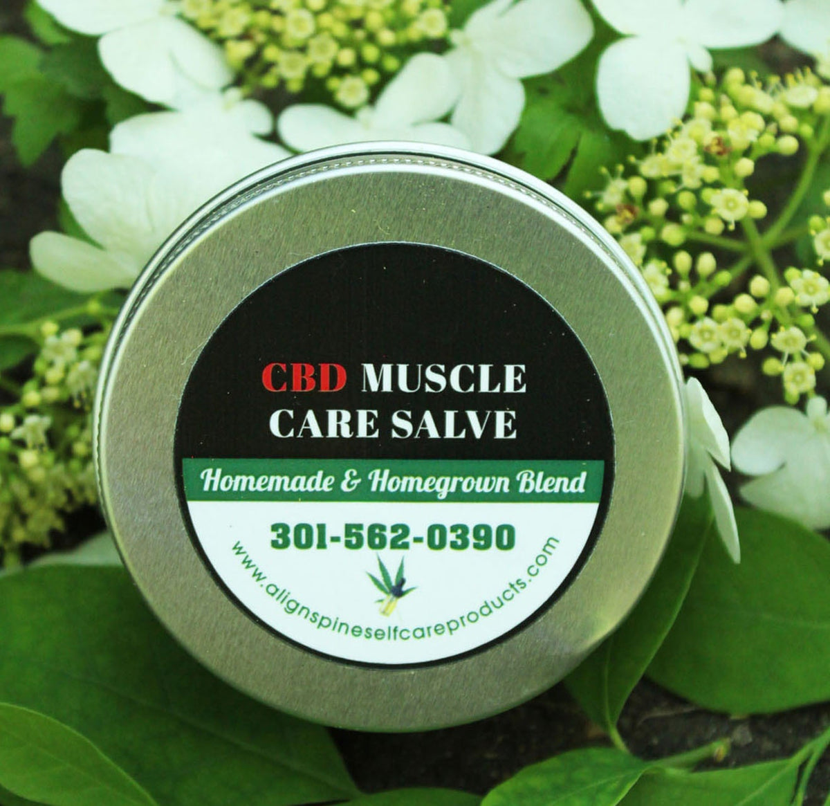 CBD muscle care salve with CBD oil, menthol, shea butter, organic beeswax and essential oils in a handmade herbal blend