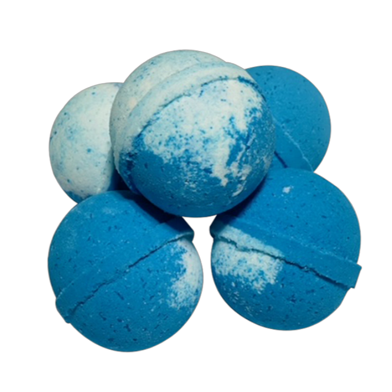 Cool Azul ocean scented bath bomb with a fresh coastal fragrance, made with Epsom salt and coconut oil