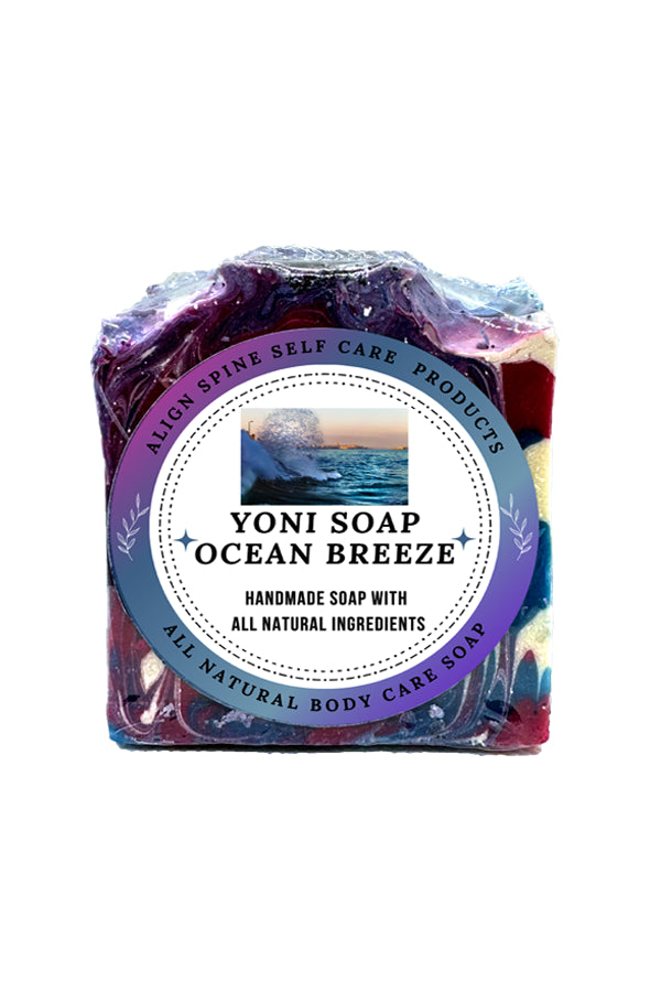 Gentle Harmony Ocean Breeze natural yoni soap, a 6.9 oz handmade bar made with rose water, apple cider vinegar and jojoba beads