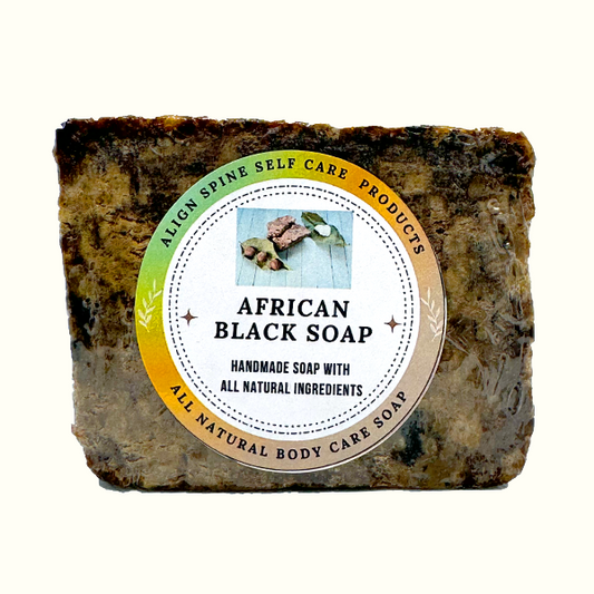 Handmade African black soap bar from Nigeria, made with shea butter, honey, aloe vera and cocoa pod ash
