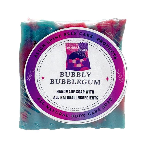 Handmade bubblegum soap bar with a playful look, made with shea butter, rice bran oil and tallow