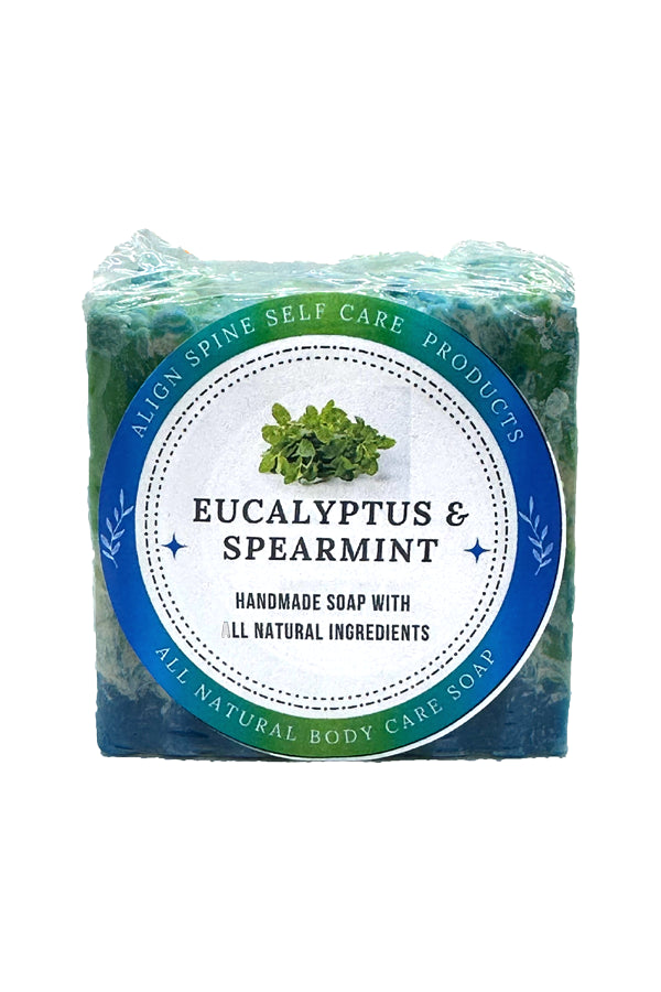 Handmade eucalyptus spearmint soap bar made with aloe vera gel, shea butter, cocoa butter and avocado oil