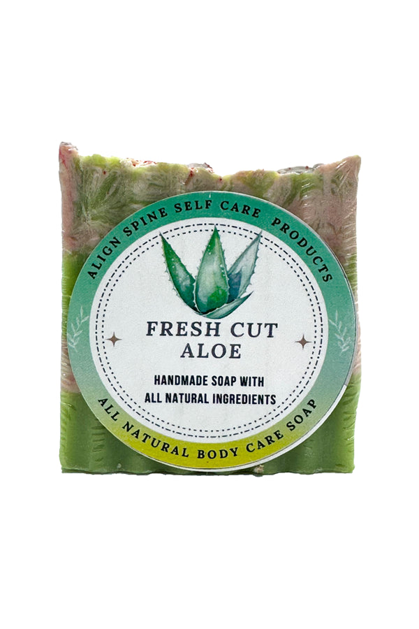 Handmade fresh cut aloe soap bar with jojoba beads, made with aloe vera gel and cocoa butter, 7 oz