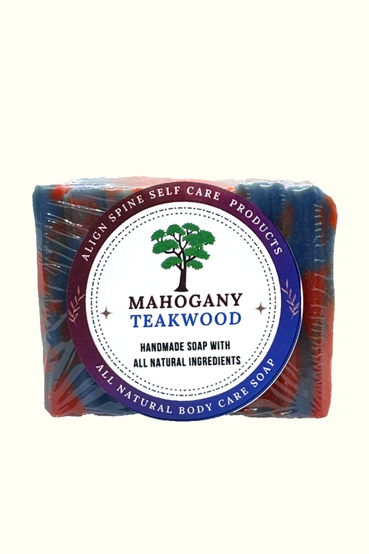 Handmade mahogany teakwood soap bar with a rustic look, made with shea butter, aloe vera gel and rice bran oil