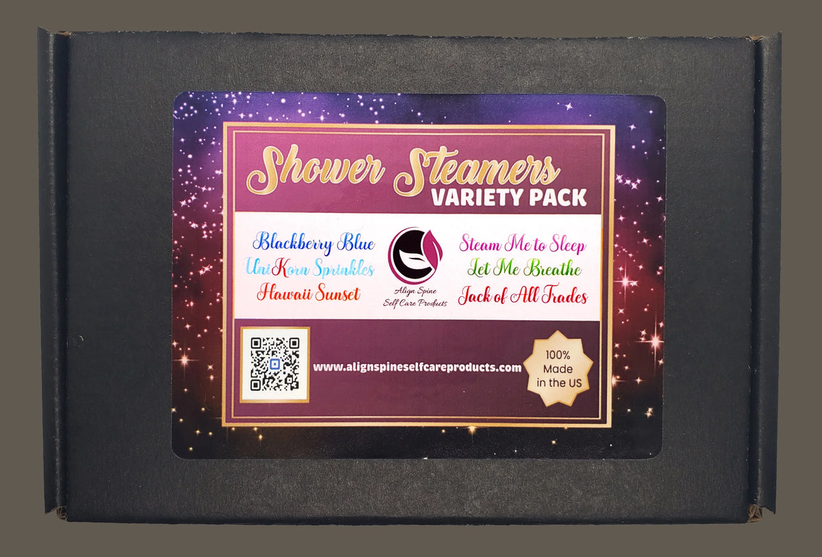 Handmade shower steamer variety pack with six scents including Blackberry Blue, Hawaii Sunset and Let Me Breathe