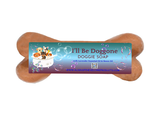 I'll Be Doggone doggie bone soap, a handmade dog soap bone made with neem oil and scented with lavender and lemongrass