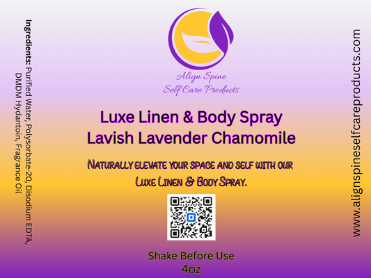 Lavish Lavender Chamomile linen and body spray, a lavender chamomile linen spray with floral, herbal and sandalwood notes