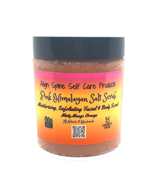 Misty Mango Orange salt scrub, an 8 oz handmade pink himalayan exfoliating scrub with shea butter and sweet almond oil