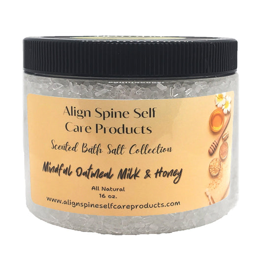 Oatmeal milk and honey bath salts collection with coarse Epsom and Dead Sea salts for a fragrant self-care spa bath