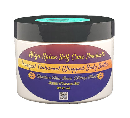 Tranquil Teakwood whipped body butter, a creamy handmade teakwood body butter with shea, cocoa and mango butter