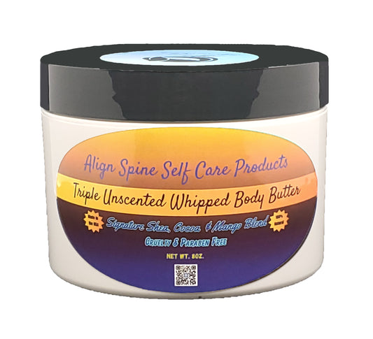 Triple Unscented whipped body butter, a creamy handmade moisturizer made with shea, cocoa and mango butter