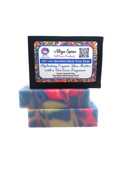 Unicorn Sprinkles body care soap, a colorful fruity handmade