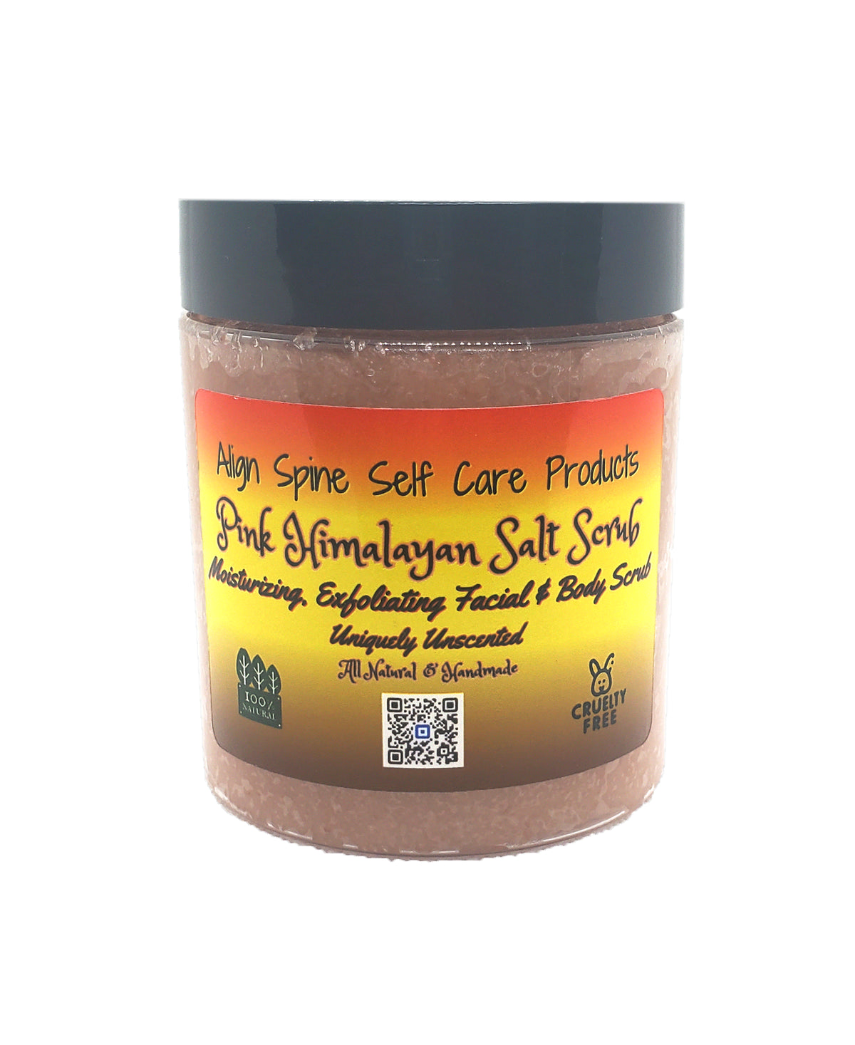 Uniquely Unscented pink himalayan salt scrub, an 8 oz handmade exfoliating scrub with shea butter and sweet almond oil