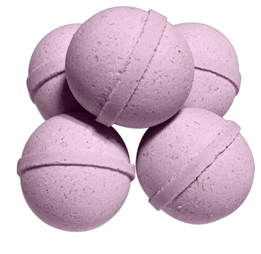 Velvety Vanilla Patchouli bath bomb in a bathtub, scented with sandalwood, amber and vanilla bean